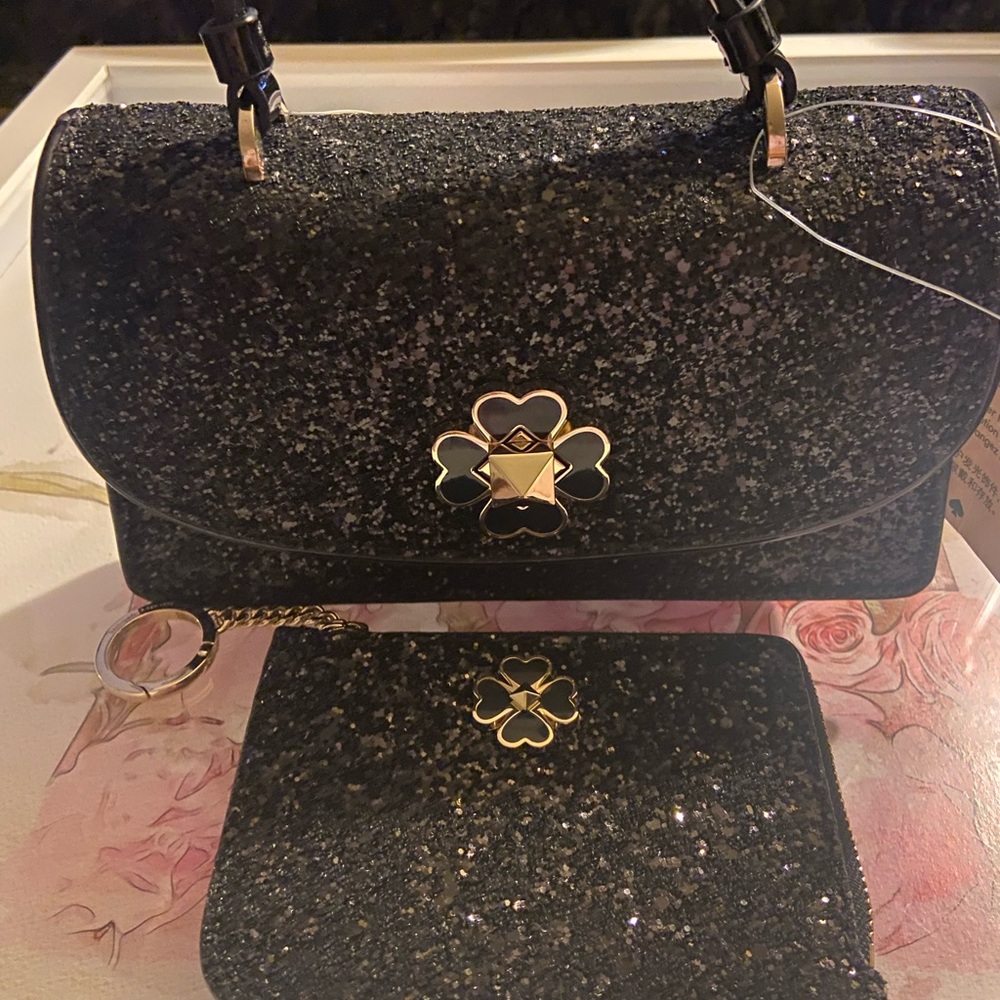 NWT Kate Spade ♠️ Black Odette Glitter Mini Top Handle Crossbody & Card Holder